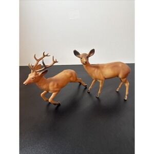 Vtg Lot of 2 Christmas REiNDEER Hard Plastic Deer Buck Village Decor Hong Kong